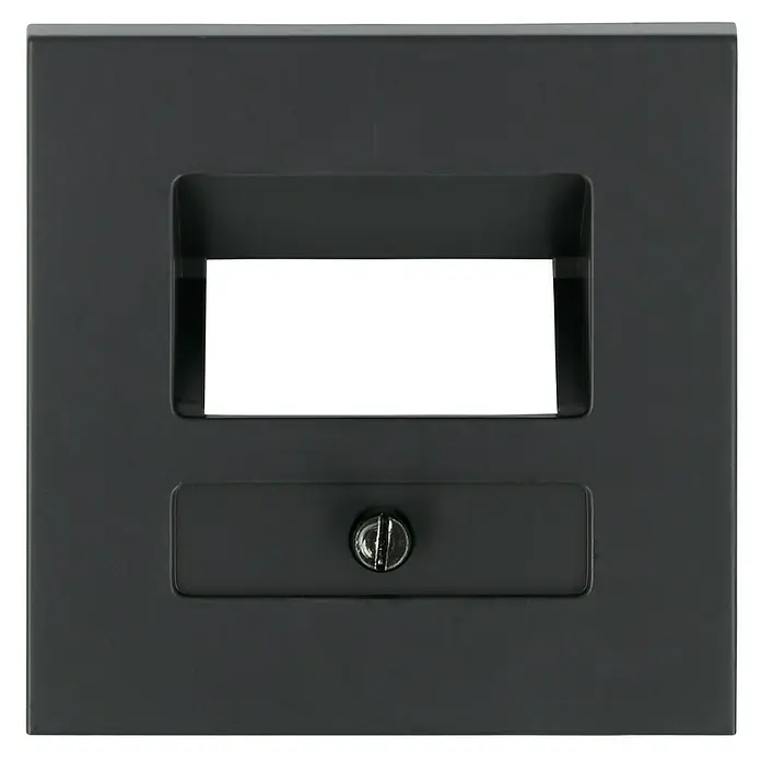 UAE-Abdeckung - Anthrazit, Kunststoff - Nahaufnahme eines schwarzen Safes mit einem Schloss und einem rechteckigen Fach darüber.