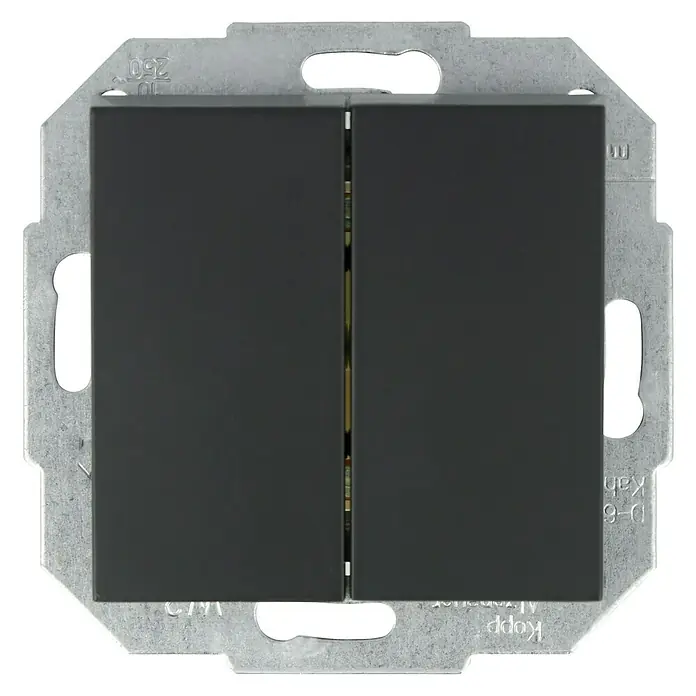Doppelwechselschalter - Anthrazit, Kunststoff, 10 A - Schwarzer Doppel-Lichtschalter von Kopp, ideal für moderne Innenräume. Robuste Bauweise für eine lange Lebensdauer.
