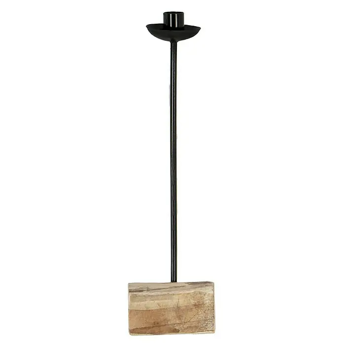Kerzenhalter Teak - 7,5 x 38,5 cm - Dieser Kerzenständer aus Holz und Metall ist ein dekoratives Highlight für jeden Raum, das Wärme und Stil vereint.