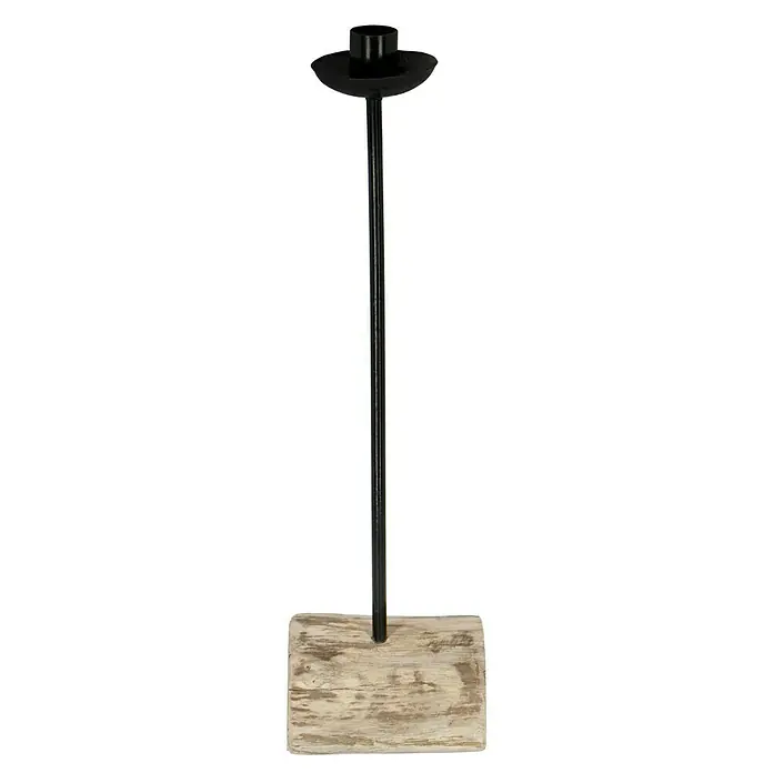 Kerzenhalter Teak - 7,5 x 38,5 cm - Kerzenständer mit schwarzem Kerzenteller und rustikalem Holzfuß für stimmungsvolle Akzente. Ideal für Tafelaufsätze und Wohnambiente.