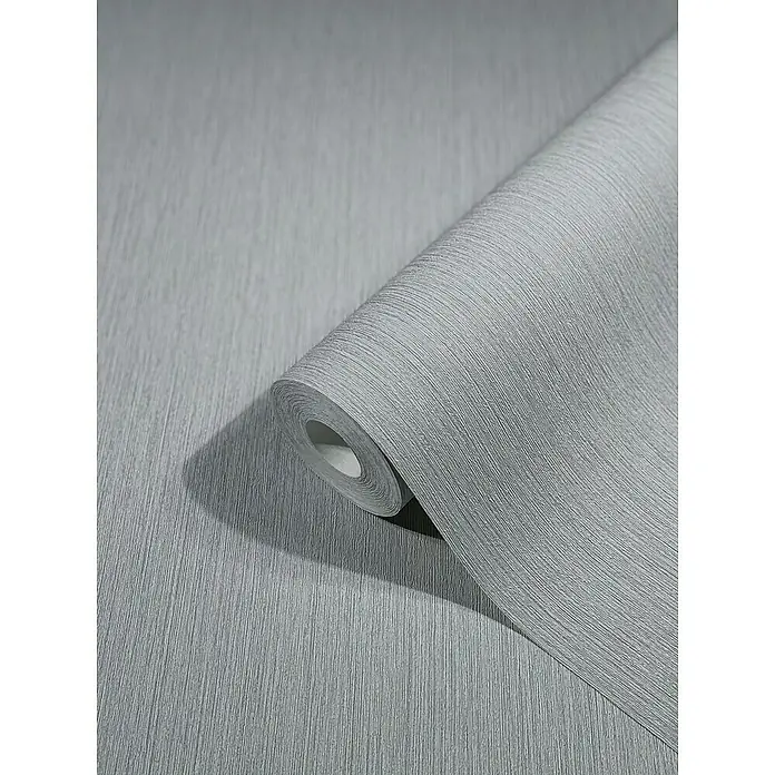 Marburg Vintage Deluxe Vliestapete - Grau, Streifen, 10,05 x 0,53 m - Nahaufnahme einer Rolle grauer Strukturtapete, die ein dezentes und elegantes Design für die Wandgestaltung bietet.