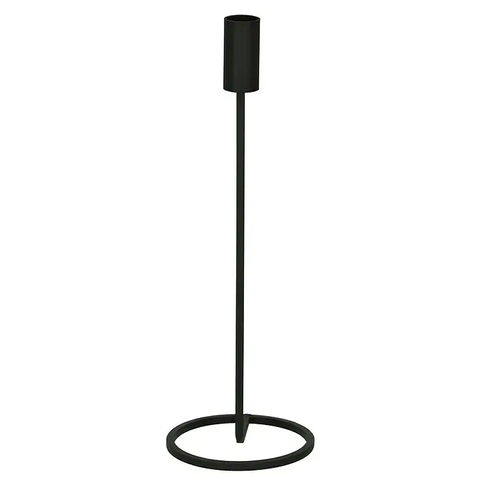 Kerzenhalter Fio - 1 Stk., Schwarz, 32 cm, Metall - Schwarzer Kerzenständer aus Metall für Stabkerzen, der eine elegante Note verleiht und als Tischdeko dient.