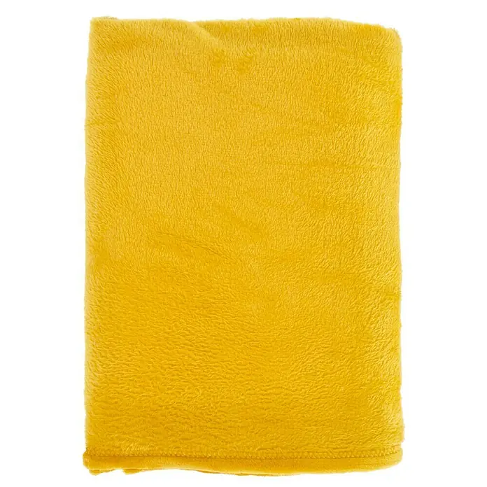 Decke Bruno - Golden Glow, 200 x 150 cm, 100 % Polyester - Nahaufnahme einer weichen, sonnengelben Kuscheldecke. Ideal zum Einkuscheln und Entspannen an kühlen Abenden.