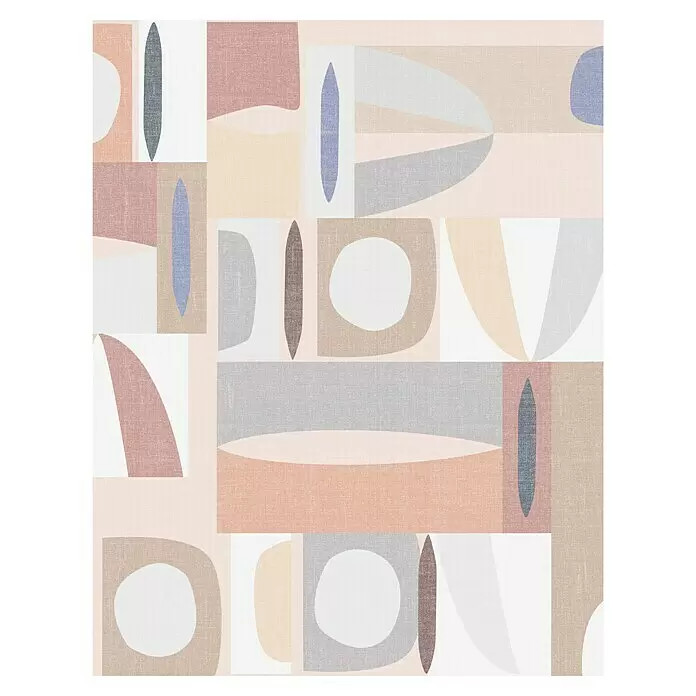 Marburg Smart Art Gallery Fototapete - B x H: 2,65 x 3,4 m, Vlies, Version II - Beige-Braun - Abstraktes Muster mit geometrischen und organischen Formen in gedecktem Rosa, Beige, Grau und Blau, mit leinenartiger Textur.