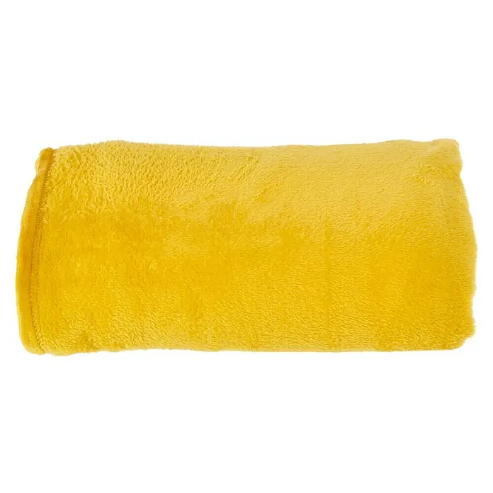 Decke Bruno - Golden Glow, 200 x 150 cm, 100 % Polyester - Ein weiches, gelbes Fleece-Kissen, ideal zum Kuscheln und Entspannen. Die Textur verspricht Wärme und Komfort.