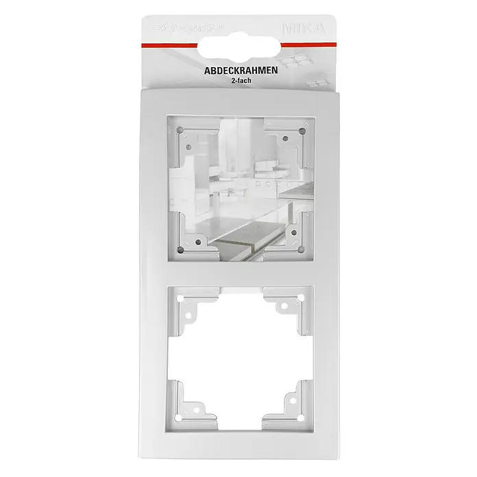 Voltomat MIKA Abdeckrahmen - Silber, 2-fach, Kunststoff - Verpackung von MIKA Abdeckrahmen 2-fach für eine stilvolle Gestaltung Ihrer Lichtschalter und Steckdosen. Hochwertiges Design für jeden Raum.