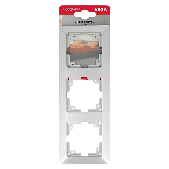 Voltomat VEGA Abdeckrahmen - Silber, 3-fach, Kunststoff - Abdeckrahmen VEGA 3-fach von VOLTOMAT: Ein dreifacher Abdeckrahmen in Weiß, ideal für eine saubere und stilvolle Installation von Schaltern.