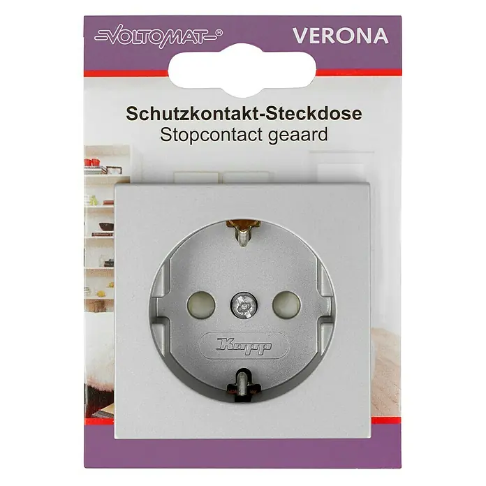 Steckdose mit erhöhtem Berührungsschutz - Silber, 1-fach, Kunststoff, IP20 - Schutzkonntakt-Steckdose Verona von Voltomat. Die ideale Steckdose für Ihr Zuhause.