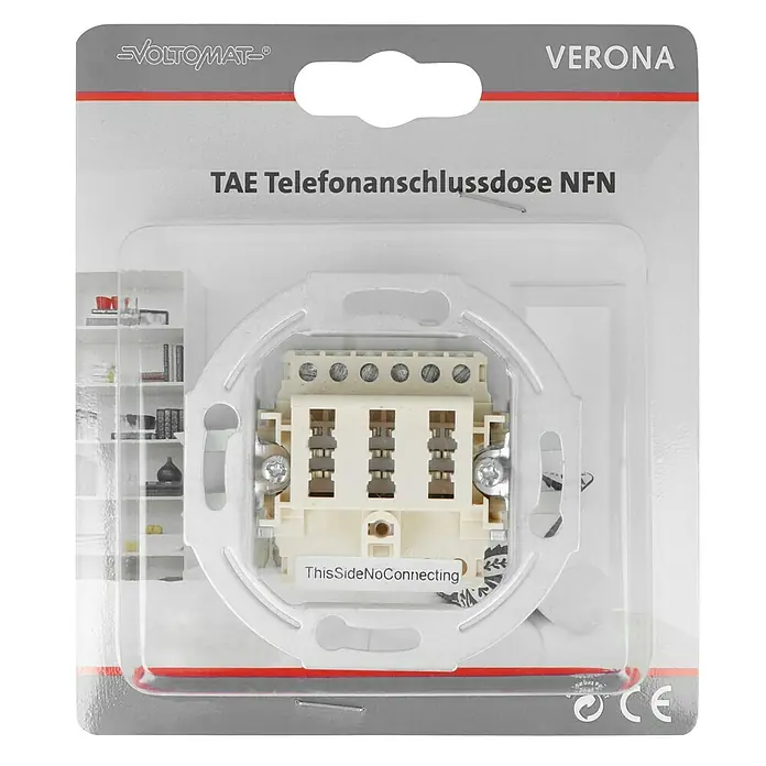 TAE-Telefondose NFN - Weiß, Unterputzmontage - TAE Telefonanschlussdose NFN von Voltomat Verona in Schutzverpackung. Ideal für den Anschluss von Telefonen im Haus.