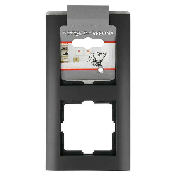 Abdeckrahmen - Anthrazit, 2-fach, Kunststoff - Nahaufnahme eines VOLTOMAT Verona Lichtschalterrahmens. Das moderne Design und die hochwertige Verarbeitung machen ihn zu einem Blickfang.