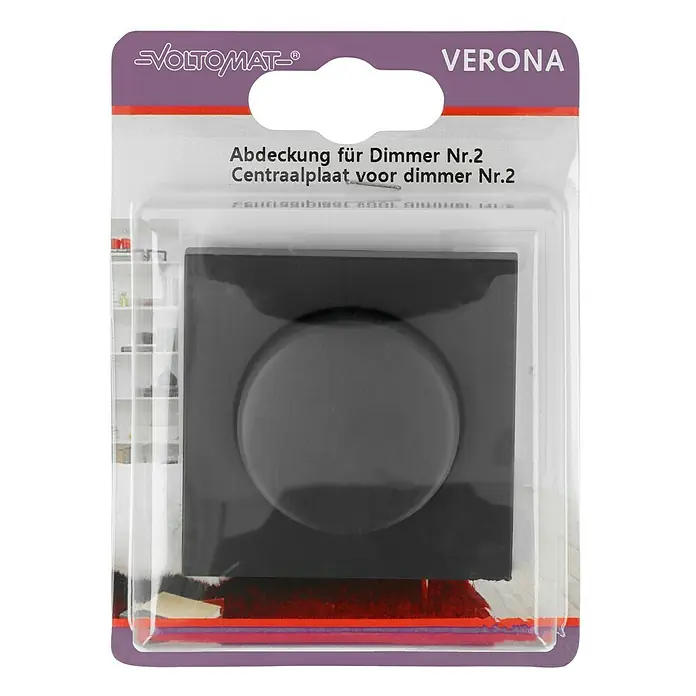 Dimmerabdeckung - Anthrazit, Kunststoff, Unterputzmontage - Produktbild einer schwarzen Abdeckung für einen Dimmer Nr. 2 der Marke Voltomtat Verona, ideal für die Renovierung.