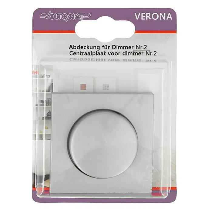 Dimmerabdeckung - Stahl, Kunststoff, Unterputzmontage - Produktfoto einer Abdeckung für Dimmer Nr. 2 der Marke Voltomat Verona.