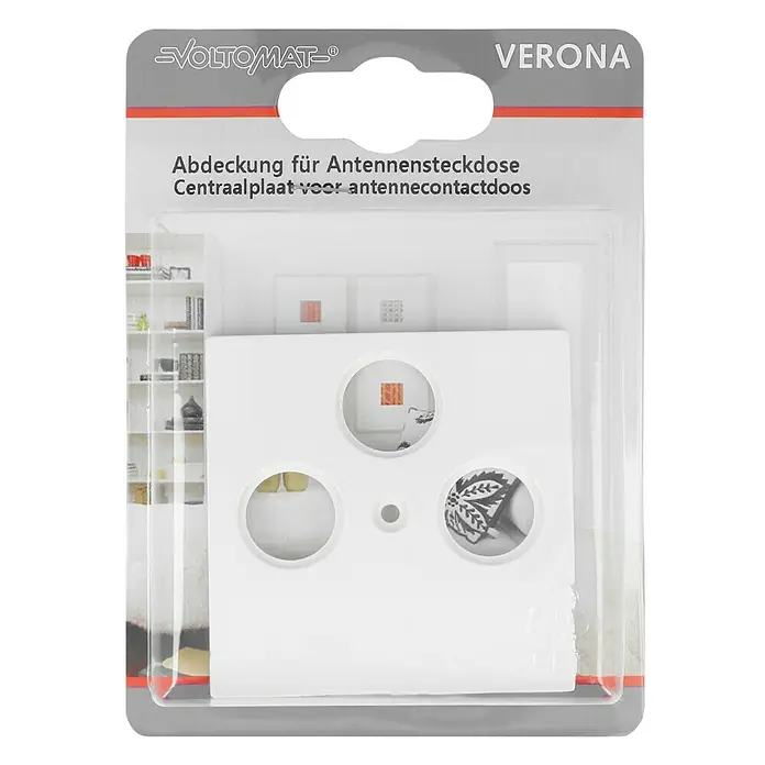 Antennenabdeckung - Reinweiß, 3-fach, Kunststoff, IP20 - Antennensteckdosenabdeckung Verona von Voltommat, ein praktischer Artikel für den Haushalt in Weiß.