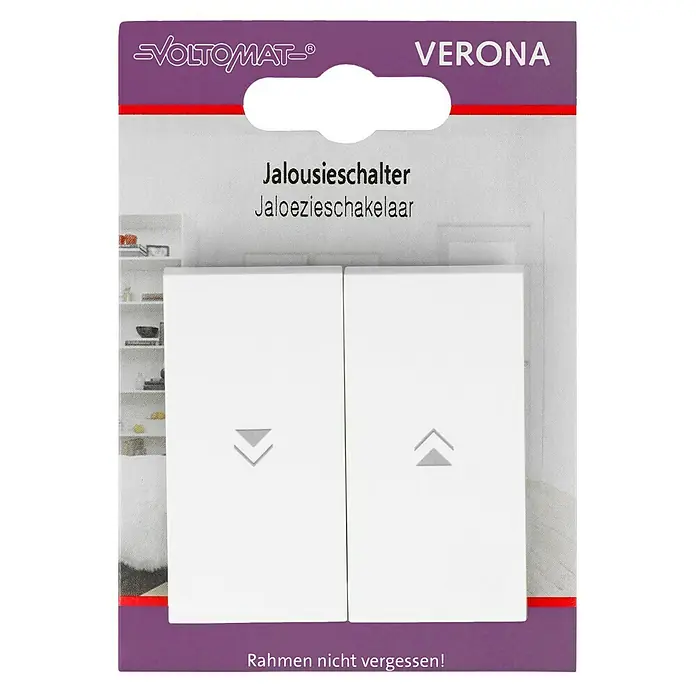 Jalousieschalter - Reinweiß, Kunststoff, 10 A - Jalouieschalter Verona von Voltomar: Doppelter Schalter zur Steuerung von Jalousien, inklusive Auf- und Ab-Pfeilen.