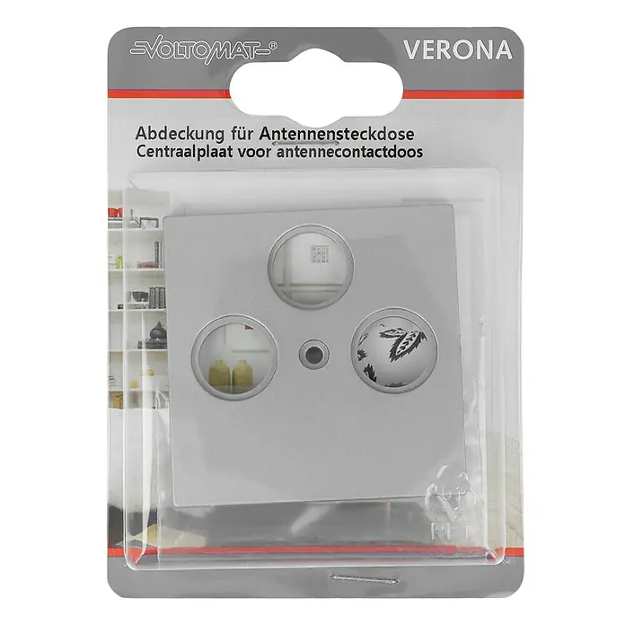 Antennenabdeckung - Silber, 3-fach, Kunststoff, IP20 - Antennensteckdosenabdeckung von Voltomat, Modell Verona. Geeignet für den Einsatz im Innenbereich, einfache Montage.