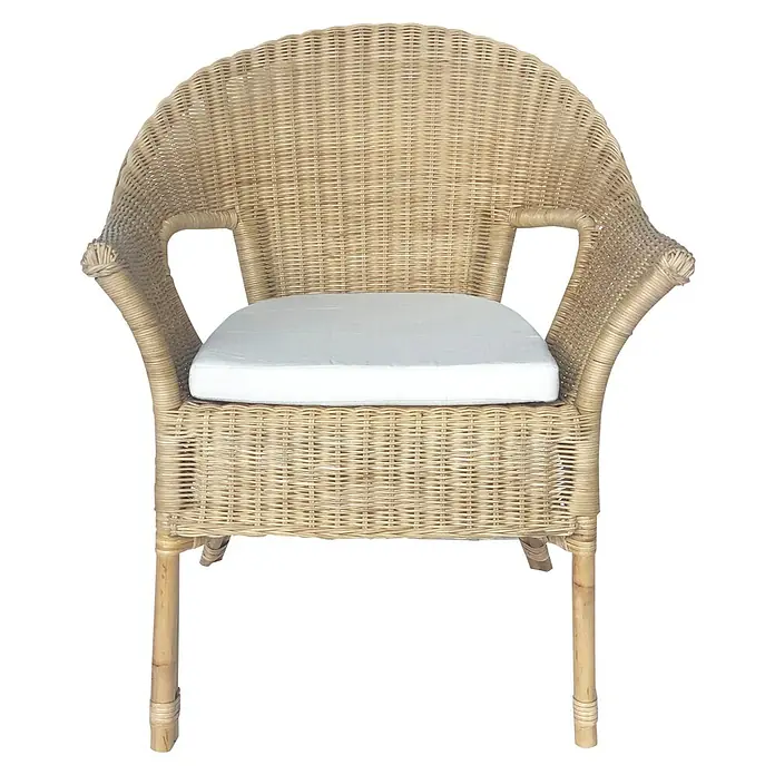 Sillón de jardín Valeria - An x Pr x Al: 55 x 69 x 80 cm, Natural, Ratán natural - Cómoda butaca de ratán con cojín de asiento suave. El material natural y el diseño sencillo la convierten en un verdadero reclamo.