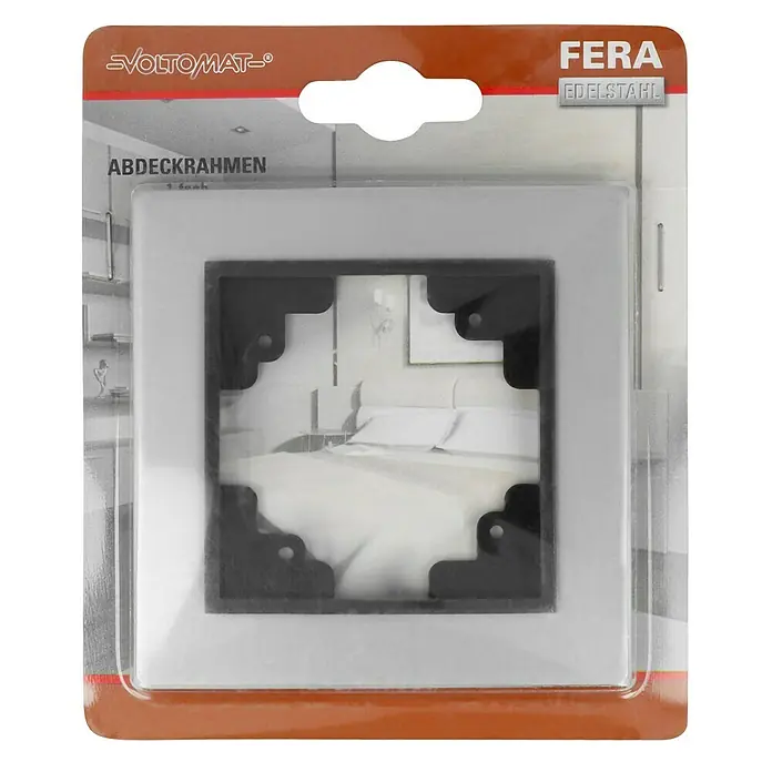 Voltomat FERA Abdeckrahmen Variante A - Edelstahl, 1-fach, Edelstahl - VOLTOMAT FERA Abdeckrahmen aus Edelstahl, ideal für Schalter und Steckdosen im Innenbereich. Schlichtes Design für moderne Raumgestaltung.