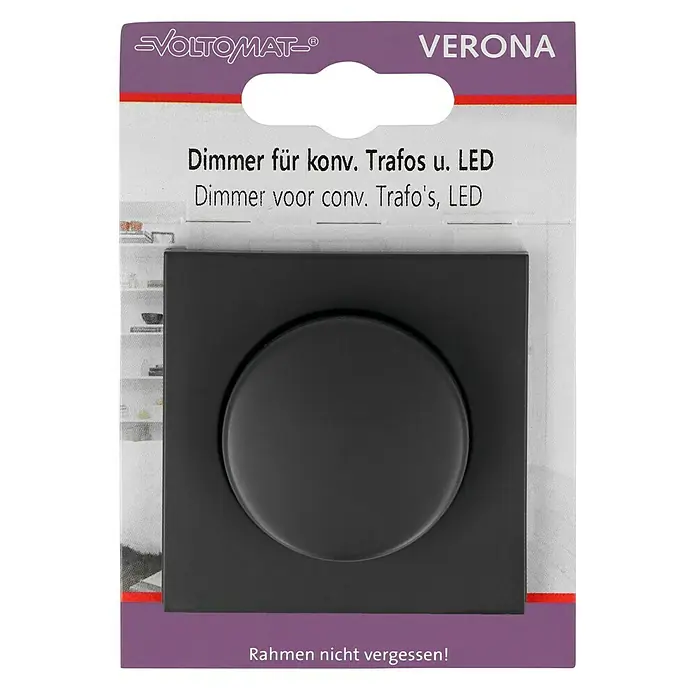 LED-Dimmer - Anthrazit, Kunststoff - Bild einer VOLTOMAT VERONA Dimmer für konv. Trafos u. LED, ein essentielles Bauelement für anpassbare Lichtinstallationen und modernes Wohnen.