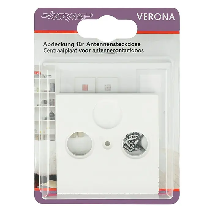 Antennenabdeckung - Reinweiß, 2-fach, Kunststoff, IP20 - Antennensteckdosenabdeckung VoltomAT Verona. Die Abdeckung ist weiß und für Antennenanschlüsse geeignet. Ideal für Zuhause.