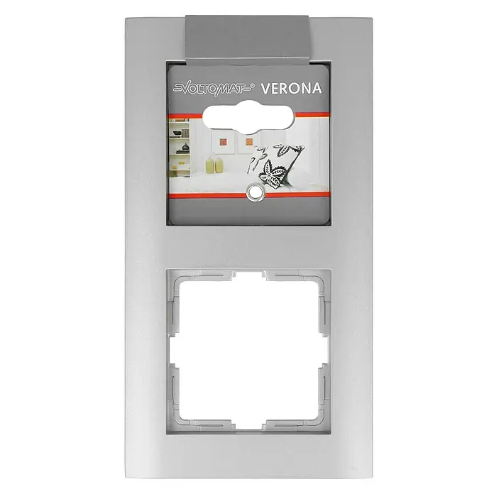 Abdeckrahmen - Silber, 2-fach, Kunststoff - Eine silberne VOLTOMAT Verona Doppel-Abdeckrahmen für Schalter und Steckdosen, ideal für die stilvolle Gestaltung von Elektroinstallationen.