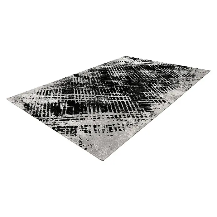 Kurzflorteppich Louvre - Silber, 230 x 160 cm, 100% Polypropylen (Flor) - Dieser Teppich hat ein abstraktes Muster in Schwarz und Weiß und verleiht jedem Raum einen modernen Touch.