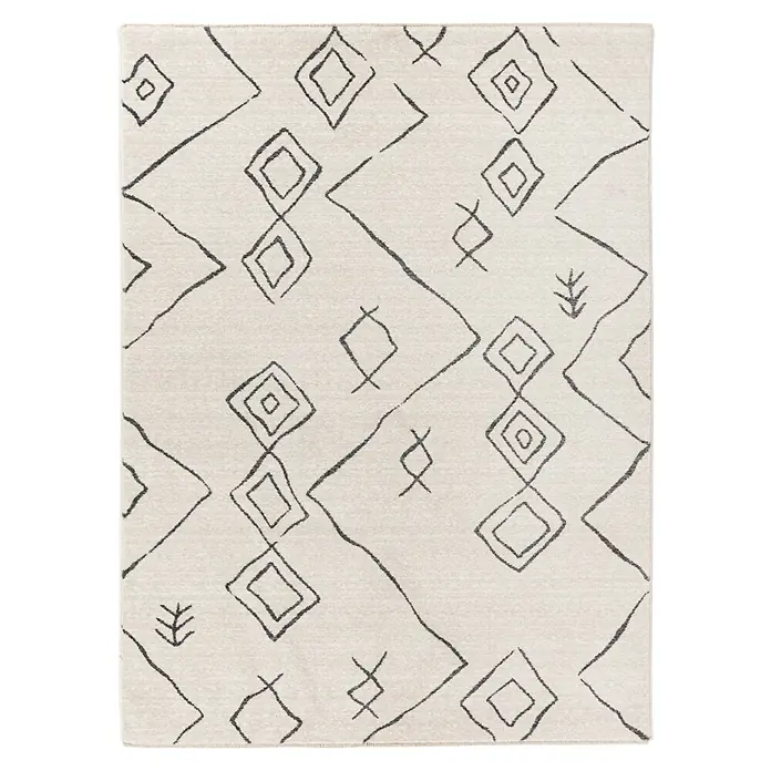 Kurzflorteppich Agadir - Ivory, 170 x 120 cm, 100% Polypropylen (Flor) - Beige Berber Teppich mit dunklen geometrischen Mustern. Ein stilvoller Teppich für moderne Wohnräume, der Wärme und Gemütlichkeit ausstrahlt.