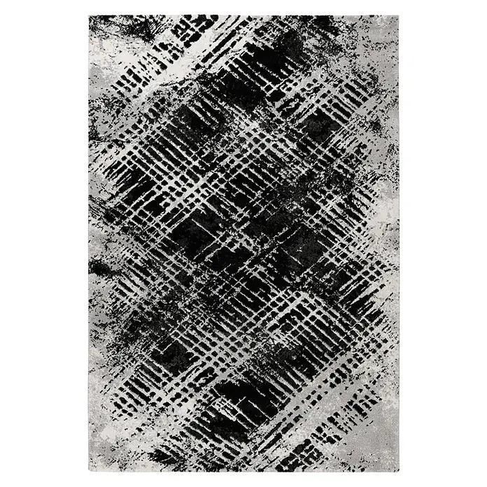 Kurzflorteppich Louvre - Silber, 230 x 160 cm, 100% Polypropylen (Flor) - Strukturierter Teppich in Schwarz und Weiß. Das abstrakte Muster verleiht jedem Raum einen modernen Touch.