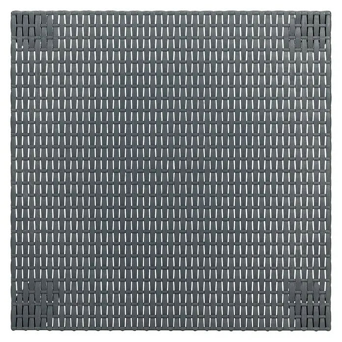 Toomax Loungemöbel-Set Matilde - Kunststoff, Schwarz, 3 -tlg. - Nahaufnahme eines quadratischen, grauen, gewebten Rattan-Tischplatte mit einem feinen Flechtmuster und einer dunklen Umrandung.