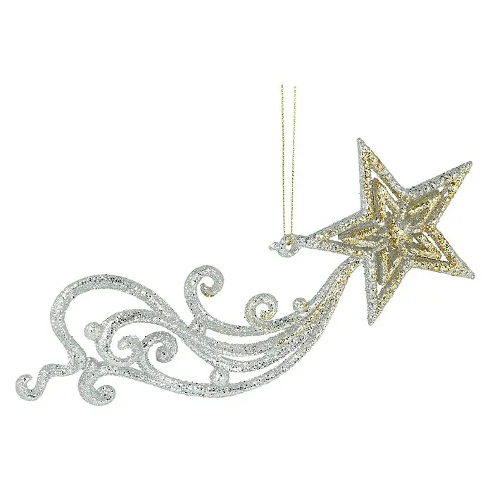 Kurt S. Adler Christbaumschmuck Sternschnuppe - Silber, Gold, Kunststoff, L x B x H: 20,07 x 3,56 x 7,87 cm - Funkelnder Sternschnuppen-Weihnachtsbaumschmuck mit goldenen Akzenten und glitzerndem Schweif für festliche Dekorationen.