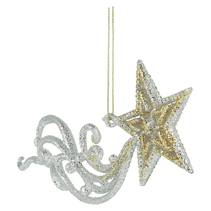 Kurt S. Adler Christbaumschmuck Sternschnuppe - Silber, Gold, Kunststoff, L x B x H: 20,07 x 3,56 x 7,87 cm - Glitzernder Weihnachtsstern-Anhänger mit silbernen und goldenen Akzenten, ideal für festliche Dekorationen und als Baumschmuck.