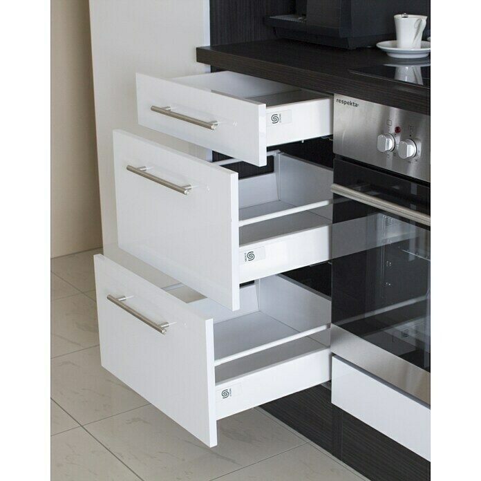 Respekta Premium Composición de cocina (Ancho: 310 cm, Con dispositivos eléctricos, Gris de alto brillo)
