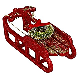 Kurt S. Adler Christbaumschmuck Schlitten mit Kranz (Rot, Kunststoff, L x B x H: 5 x 5 x 10,8 cm)