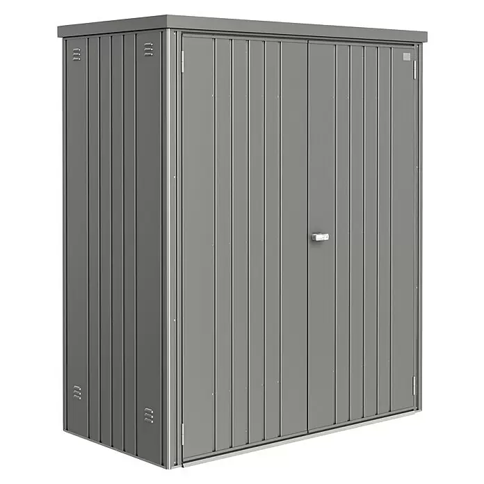 Biohort Geräteschrank 150 - Quarzgrau - Grauer Metall-Gartenschrank mit Flügeltür.