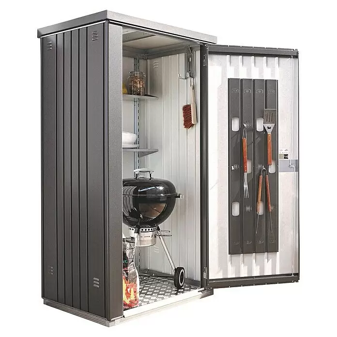 Biohort Geräteschrank 90 - Außenbreite inkl. Dachüberstand: 93 cm, Außentiefe inkl. Dachüberstand: 83 cm, Stahl, Dunkelgrau Metallic - Anwendungsbeispiel