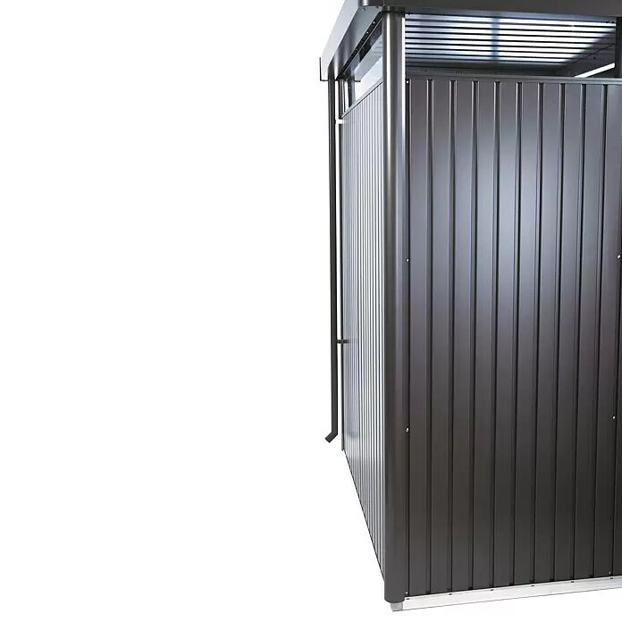 Biohort HighLine Regenfallrohr-Set - Dunkelgrau-Metallic, Länge: 205,5 cm - Dunkelgrauer Metall-Sichtschutz mit vertikalen Lamellen, Fallrohr und Lamellendach.