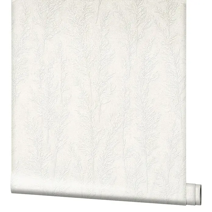Marburg Natural Opulence Vliestapete Weiche Gräser - Weiß, Floral, 10,05 x 0,7 m - Eine Rolle weißer Tapete mit einem dezenten, geprägten floralen Muster, ideal für eine elegante Raumgestaltung.