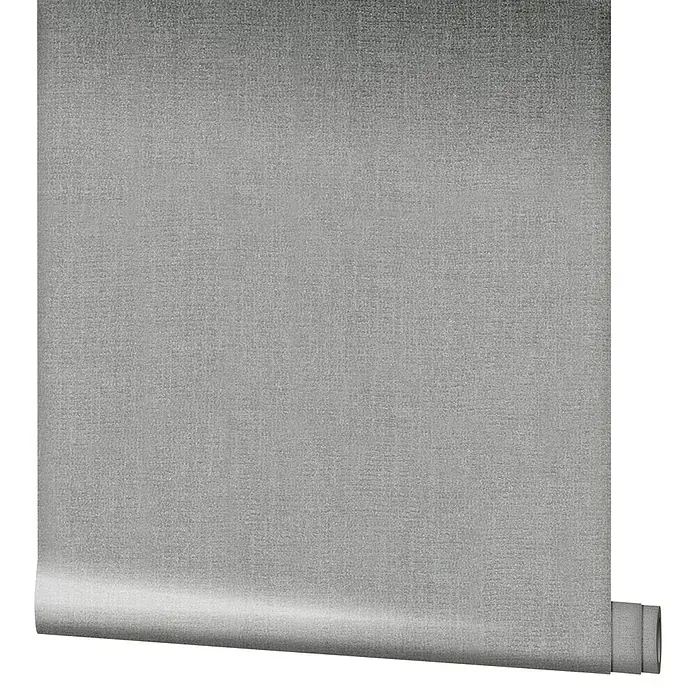 Marburg Natural Opulence Vliestapete - Grau, Uni, 10,05 x 0,7 m - Nahaufnahme einer Rolle eleganter, grauer Tapete mit subtiler Textur, perfekt für die stilvolle Wandgestaltung im Innenbereich.