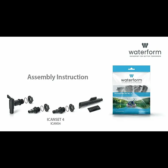 Regentonnen-Verbindungs-Set mit Auslaufhahn - 5 -tlg., Passend für: Regentonnen Maze, Tube, Aquacan, Smooth, Peruno, Aqua Tower & Tower Stone - Montage
