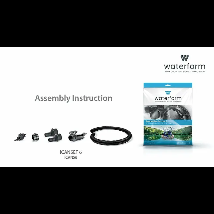Regentonnen-Verbindungs-Set mit Schlauch - 6 -tlg., Regentonnen Maze, Tube, Aquacan, Smooth, Peruno, Aqua Tower & Tower Stone - Montage