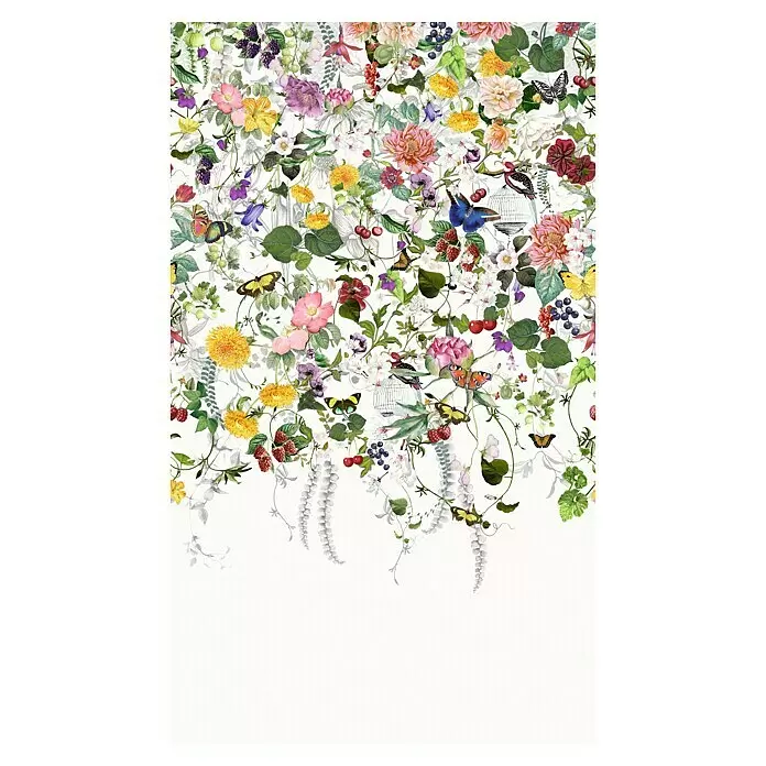 Marburg Smart Art Gallery Fototapete Flower Curtain - B x H: 1,59 x 2,7 m, Vlies - Lebhaftes botanisches Muster mit farbenfrohen Blumen, Beeren, Schmetterlingen und Vögeln, die nach unten kaskadieren.