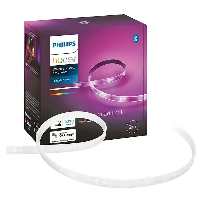 Philips Hue LED-Band Plus Basis - 2 m, RGBW - Das Bild zeigt eine Philips Hue Lightstrip Plus Verpackung. Mit der smarten LED Leiste kann man sein Zuhause ganz einfach beleuchten.