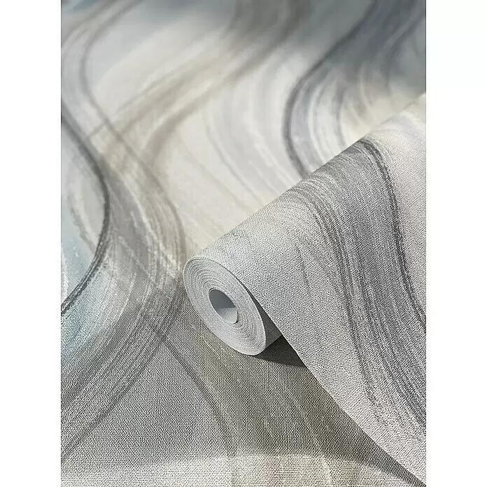 Marburg Shades Vliestapete - Greige-Blau, Wellen, 10,05 x 0,53 m - Detailaufnahme
