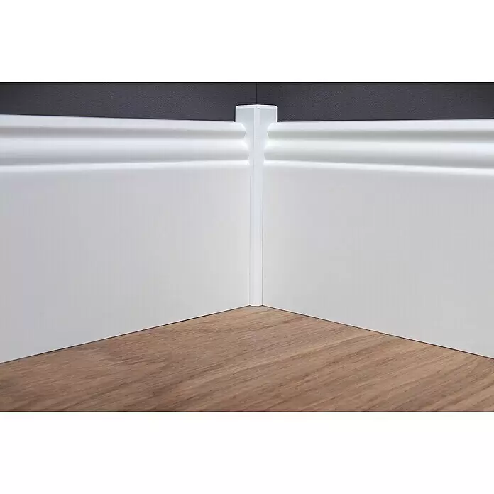 Sockelleiste - 240 cm x 16 mm x 115 mm, Fichte, Weiß - Detailaufnahme