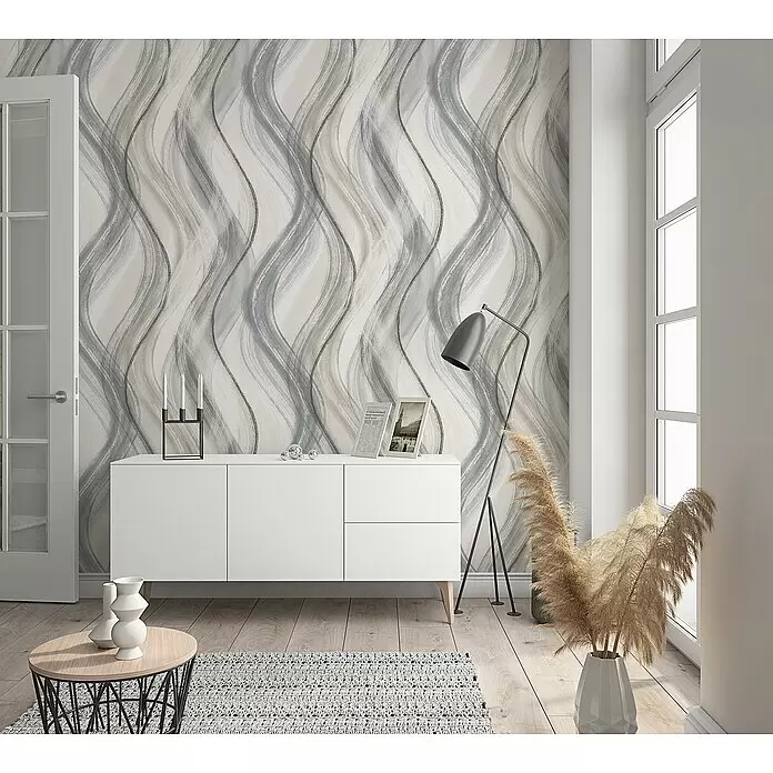 Marburg Shades Vliestapete - Greige, Wellen, 10,05 x 0,53 m - Stimmungsaufnahme