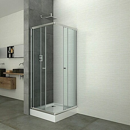 Sanotechnik Eckdusche (L x B x H: 90 x 90 x 190 cm, Stärke: 5 mm, Chrom)