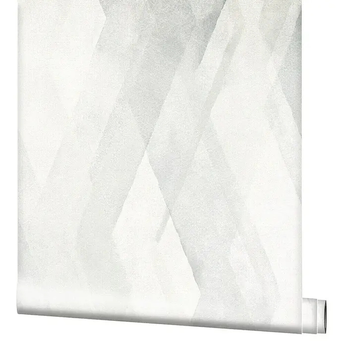 Marburg Shades Vliestapete - Greige, Grafisch, 10,05 x 0,53 m - Ein modernes, aufgerolltes Vliestapeten-Design in Weiß und Grau mit einem subtilen, geometrischen Muster, ideal für stilvolle Innenräume.