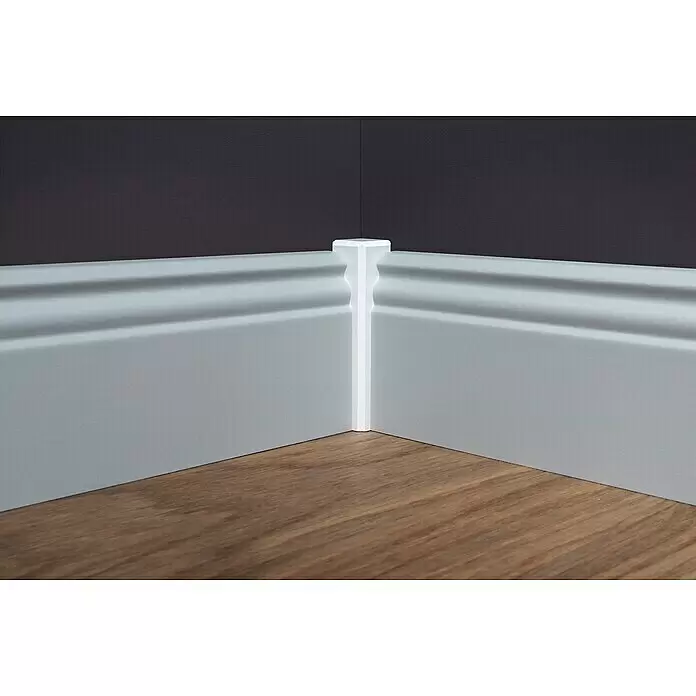 Sockelleiste - 240 cm x 16 mm x 80 mm, Fichte, Grau, Lackiert - Detailaufnahme