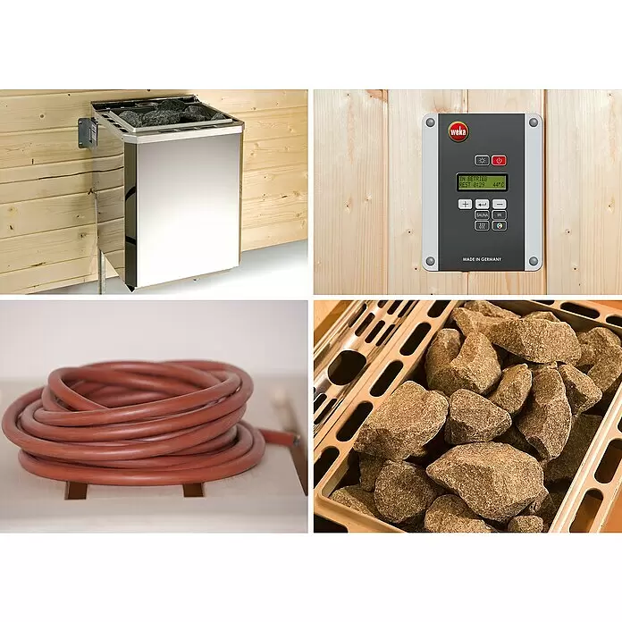 Weka Elementsauna HALMSTAD 7,5 kW BioS Gr.2 - Mit Ofen, L x B x H: 177 x 194 x 199 cm, Materialspezifizierung Tür: Ganzglas - Detailaufnahme