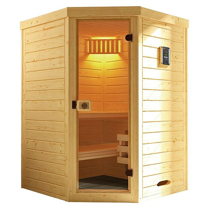 Weka Massivholzsauna Laukkala (Mit 3,6 kW Ofen mit digitaler Steuerung, L x B x H: 138,6 x 138,6 x 200 cm) | BAUHAUS