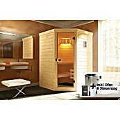 Weka Massivholzsauna Laukkala (Mit 3,6 kW Ofen mit digitaler Steuerung, L x B x H: 138,6 x 138,6 x 200 cm) | BAUHAUS